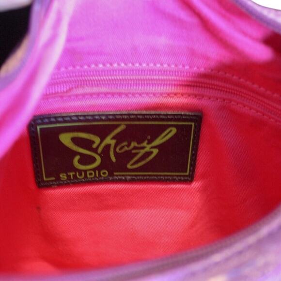 Sharif Studio Embossed Leather Shoulder Bag Pastel Purse Purple Brown - Picture 4 of 4